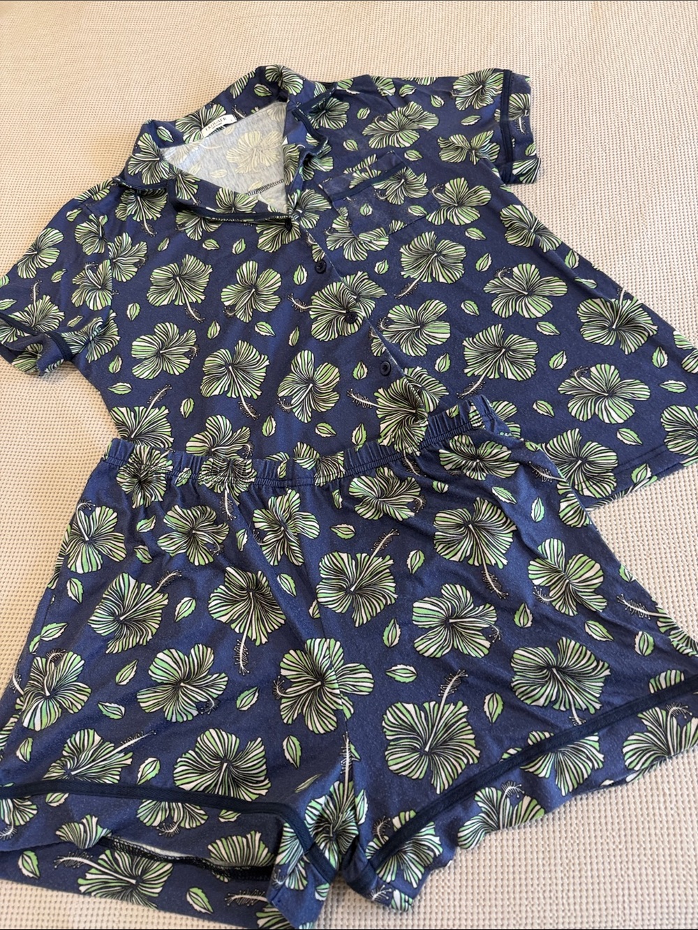Navy Floral Short Pajama Set - Brand: